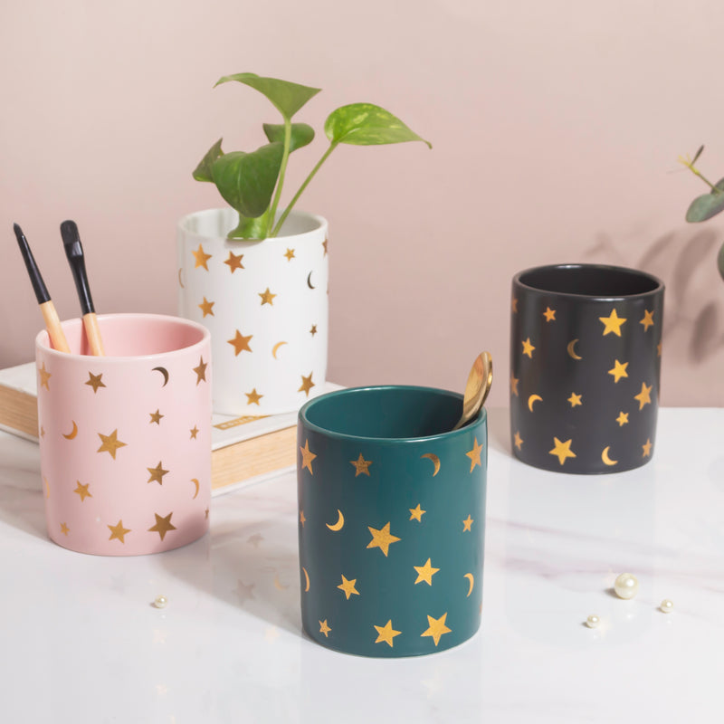 Stars and Moons White Ceramic Planter