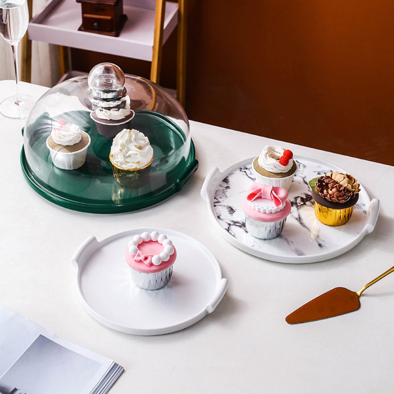 Cake Plate With Cover Green 10 Inch