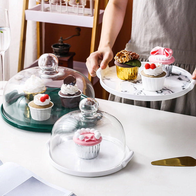 Cake Plate With Cover Green 10 Inch