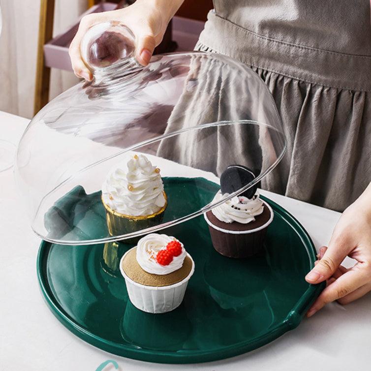 Cake Plate With Cover Green 10 Inch