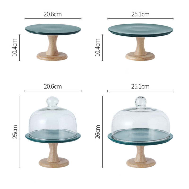 Green Cake Stand With Cloche Cover 9.5 Inch
