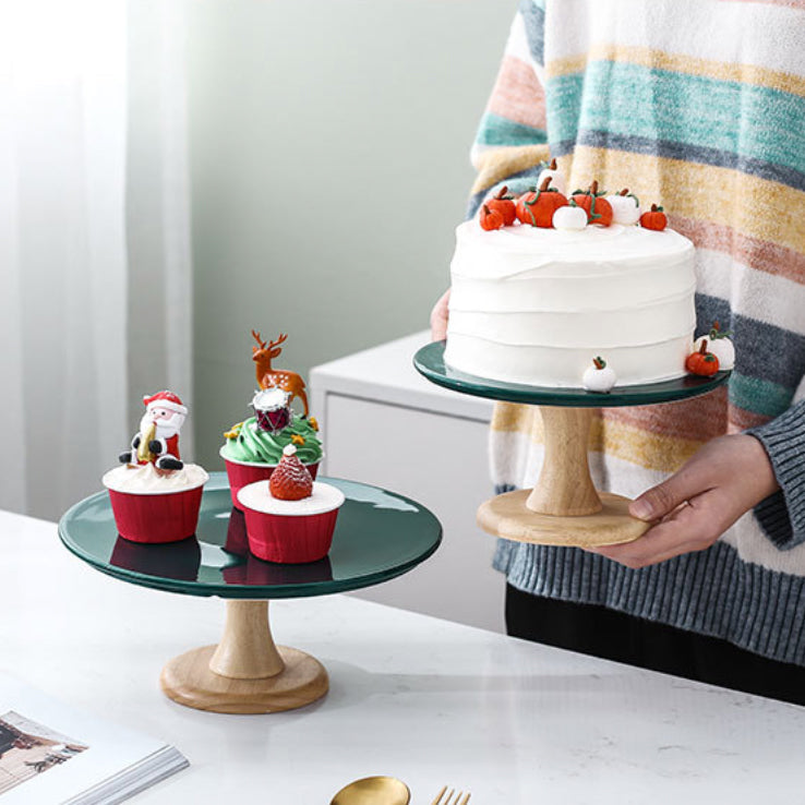 Green Cake Stand With Cloche Cover 9.5 Inch
