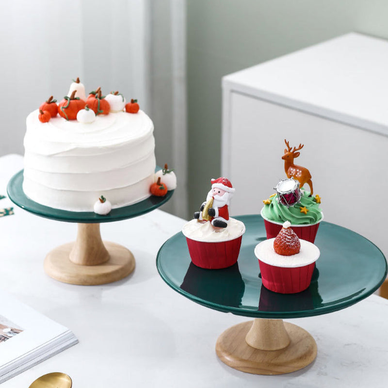 Green Cake Stand With Cloche Cover 9.5 Inch