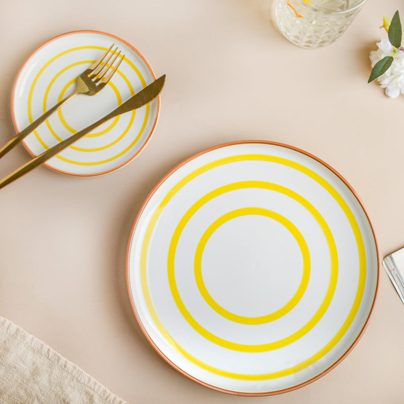 Spiral Dinner Plate Yellow 10 Inch - Serving plate, rice plate, ceramic dinner plates| Plates for dining table & home decor