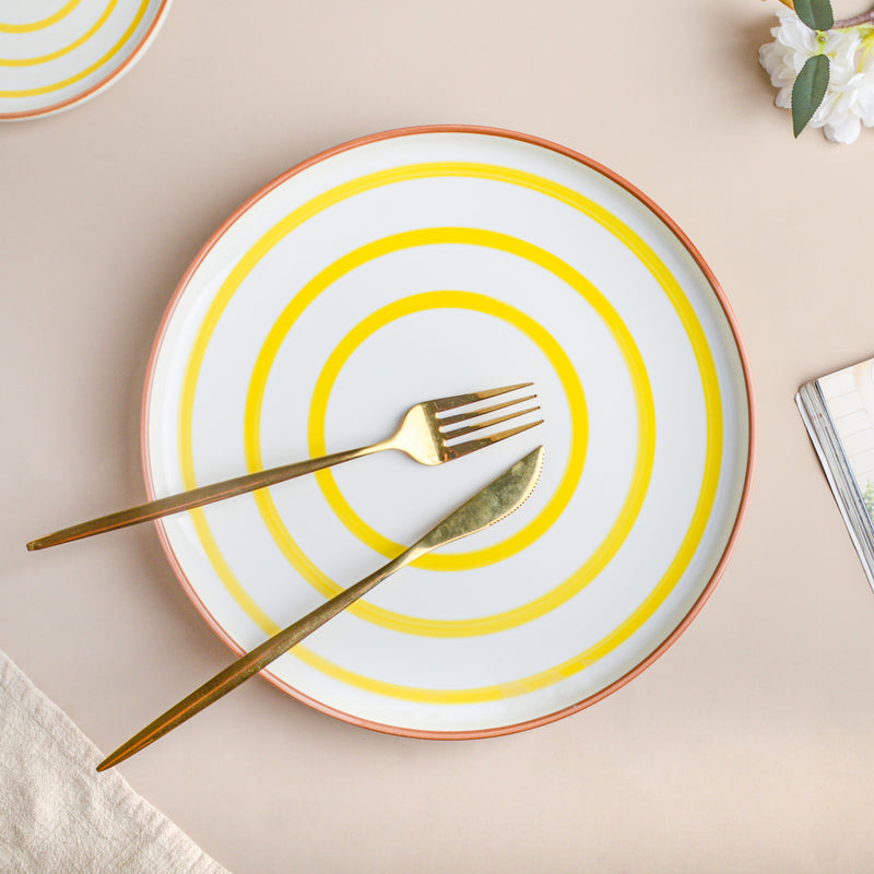 Spiral Dinner Plate Yellow 10 Inch - Serving plate, rice plate, ceramic dinner plates| Plates for dining table & home decor
