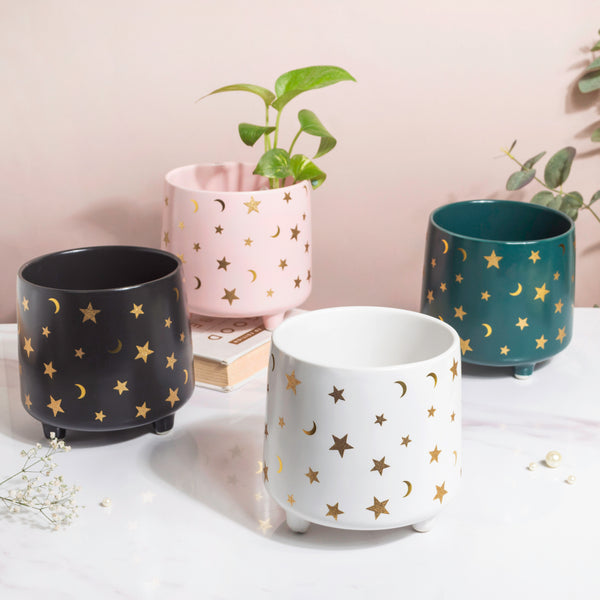 Stars and Moons Black Ceramic Planter Large - Indoor planters and flower pots | Home decor items