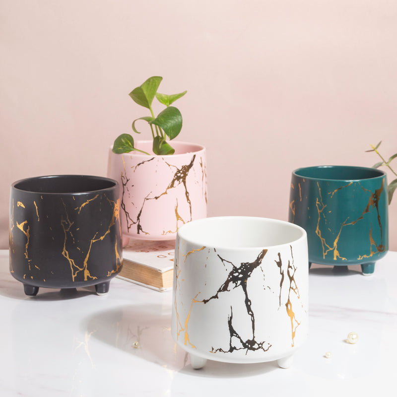Halcyon Gold Pink Marble Ceramic Planter With Legs Large - Indoor planters and flower pots | Home decor items