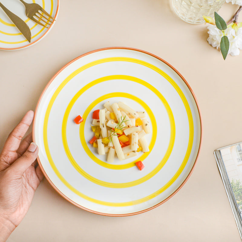 Spiral Dinner Plate Yellow 10 Inch - Serving plate, rice plate, ceramic dinner plates| Plates for dining table & home decor