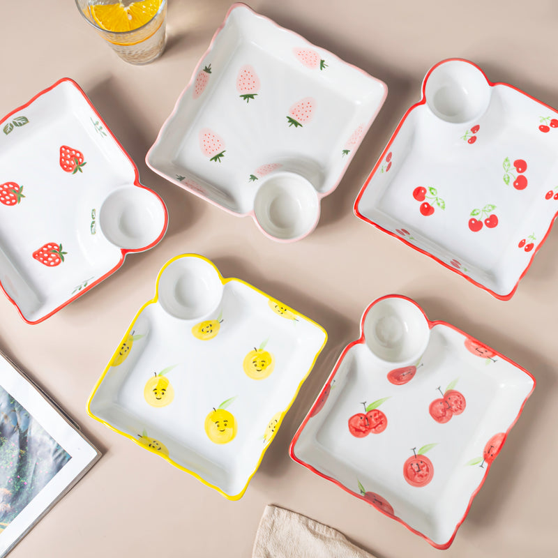 Cherry On Top Sectioned Plate Red - Serving plate, snack plate, momo plate, plate with compartment | Plates for dining table & home decor