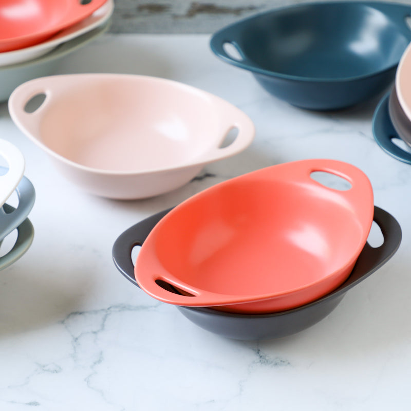 Modern Serving Bowl With Handle Pink Small - Ceramic bowl, salad bowls, snack bowls, bowl with handle, oven bowl | Bowls for dining table & home decor