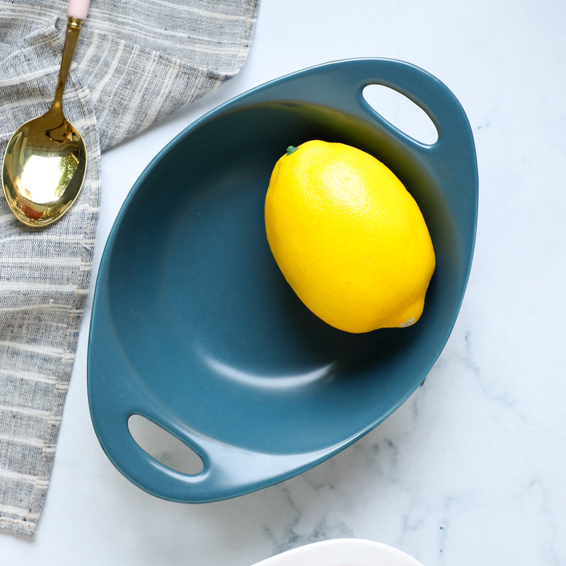 Modern Serving Bowl With Handle Teal Small - Ceramic bowl, salad bowls, snack bowls, bowl with handle, oven bowl | Bowls for dining table & home decor