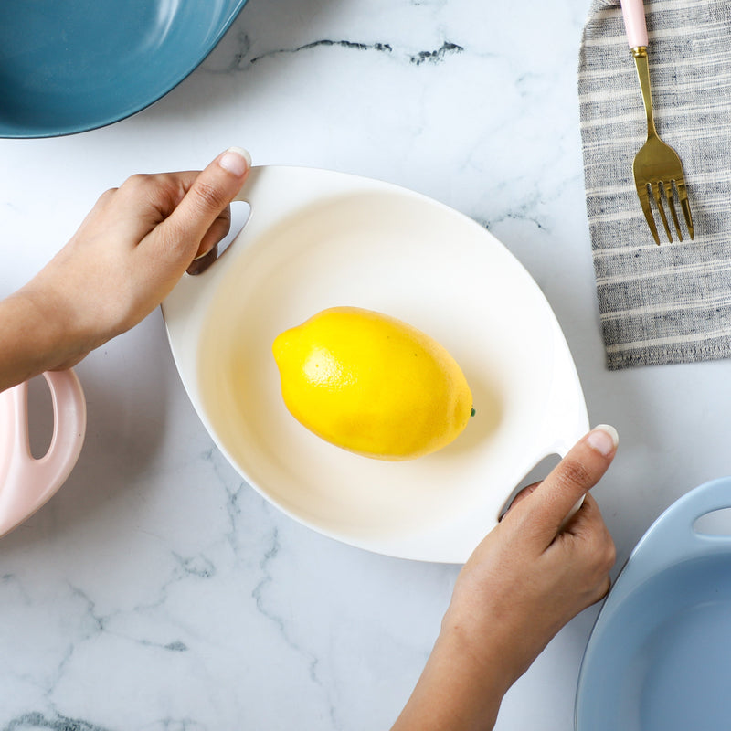 Modern Serving Bowl With Handle White Small - Ceramic bowl, salad bowls, snack bowls, bowl with handle, oven bowl | Bowls for dining table & home decor