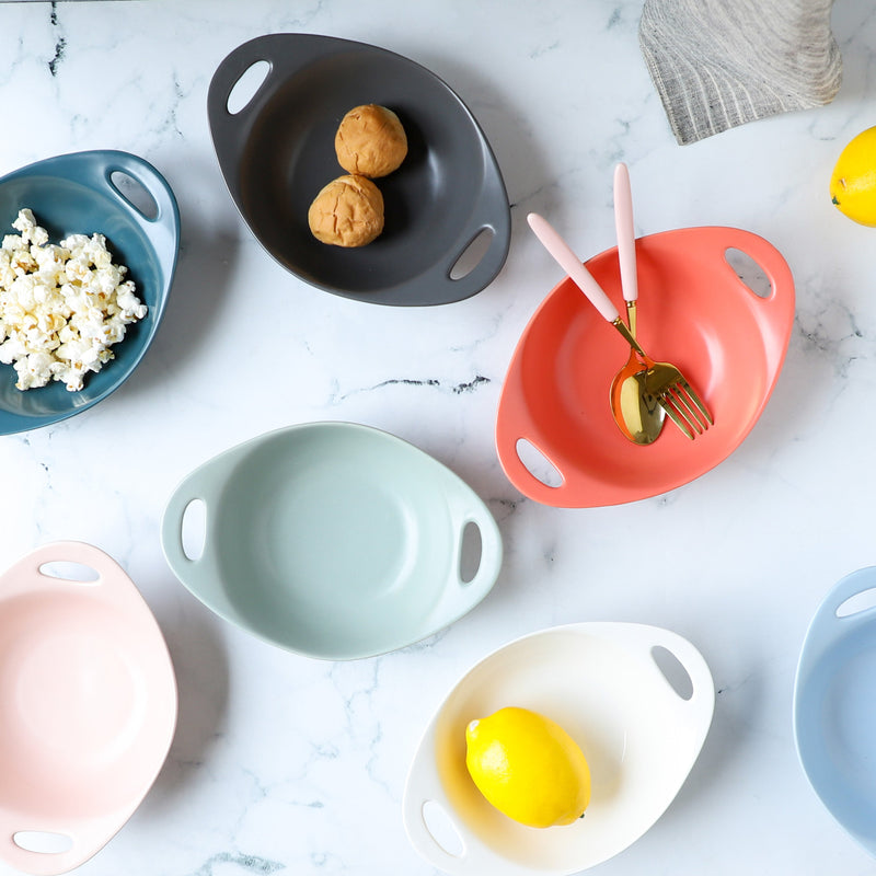 Modern Serving Bowl With Handle Green Small - Ceramic bowl, salad bowls, snack bowls, bowl with handle, oven bowl | Bowls for dining table & home decor