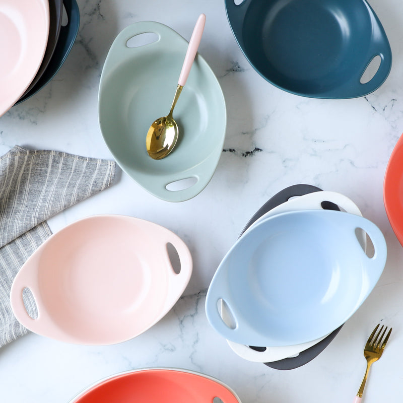 Modern Serving Bowl With Handle Green Small - Ceramic bowl, salad bowls, snack bowls, bowl with handle, oven bowl | Bowls for dining table & home decor
