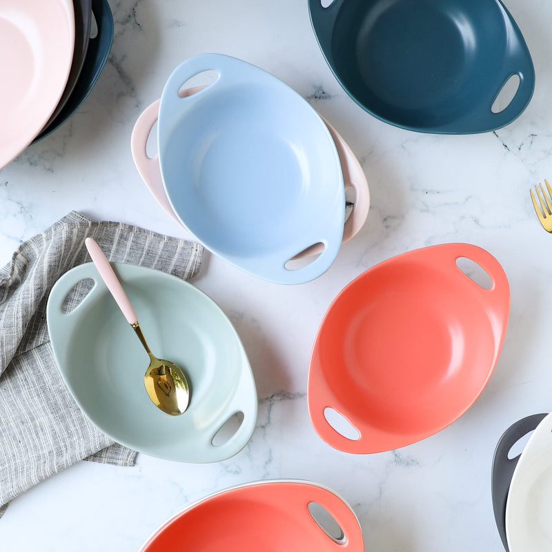 Modern Serving Bowl With Handle Green Small - Ceramic bowl, salad bowls, snack bowls, bowl with handle, oven bowl | Bowls for dining table & home decor
