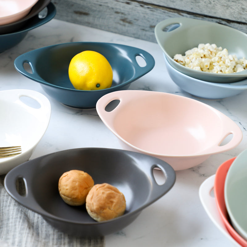 Modern Serving Bowl With Handle Pink Small - Ceramic bowl, salad bowls, snack bowls, bowl with handle, oven bowl | Bowls for dining table & home decor