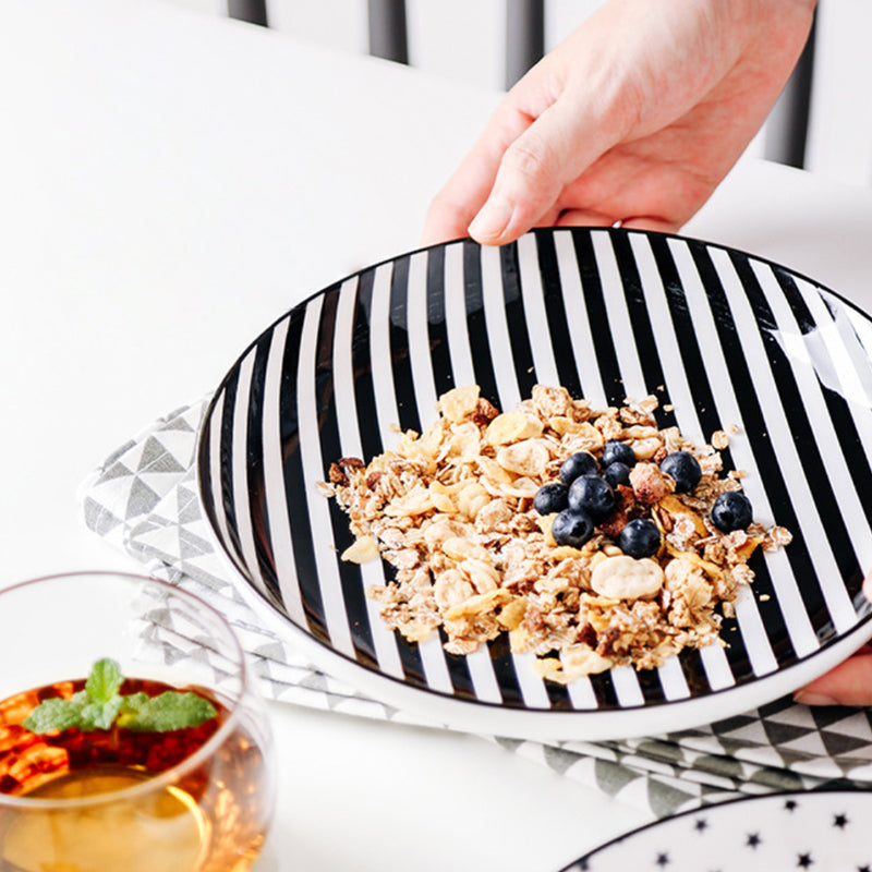 Black and White Deep Plate - Serving plate, pasta plate, lunch plate, deep plate | Plates for dining table & home decor