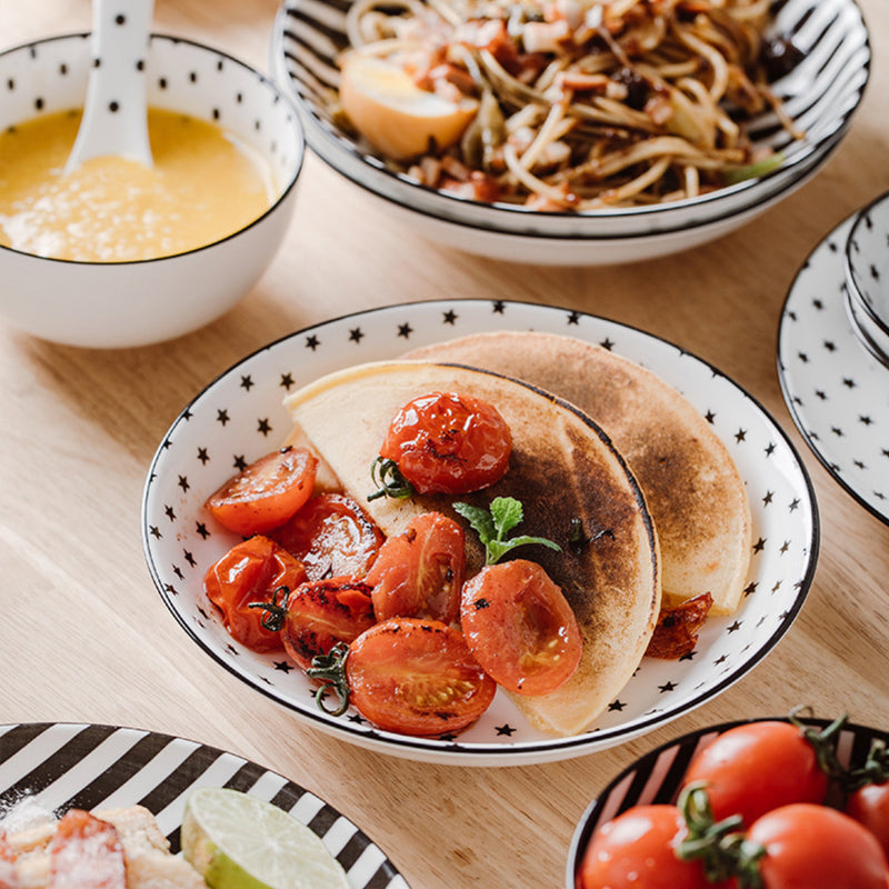 Black and White Deep Plate - Serving plate, pasta plate, lunch plate, deep plate | Plates for dining table & home decor