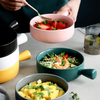 Green Baking Bowl - Ceramic bowl, salad bowls, snack bowls, bowl with handle, oven bowl | Bowls for dining table & home decor