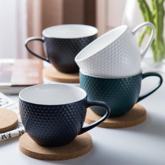 MAGNIFIQUE textured mug with cork coaster - Prussian blue- Mug for coffee, tea mug, cappuccino mug | Cups and Mugs for Coffee Table & Home Decor