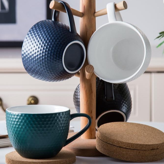 MAGNIFIQUE textured mug with coaster - Green- Mug for coffee, tea mug, cappuccino mug | Cups and Mugs for Coffee Table & Home Decor