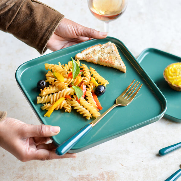 Ceramic Square Dining Plate Green