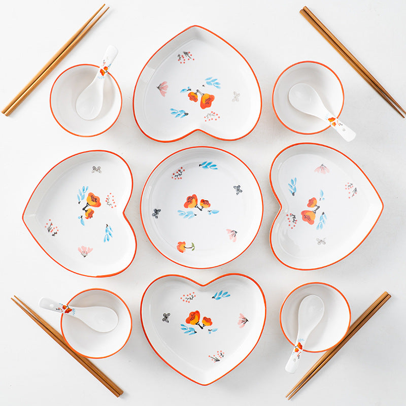 Floral Heart Snack Set For 4