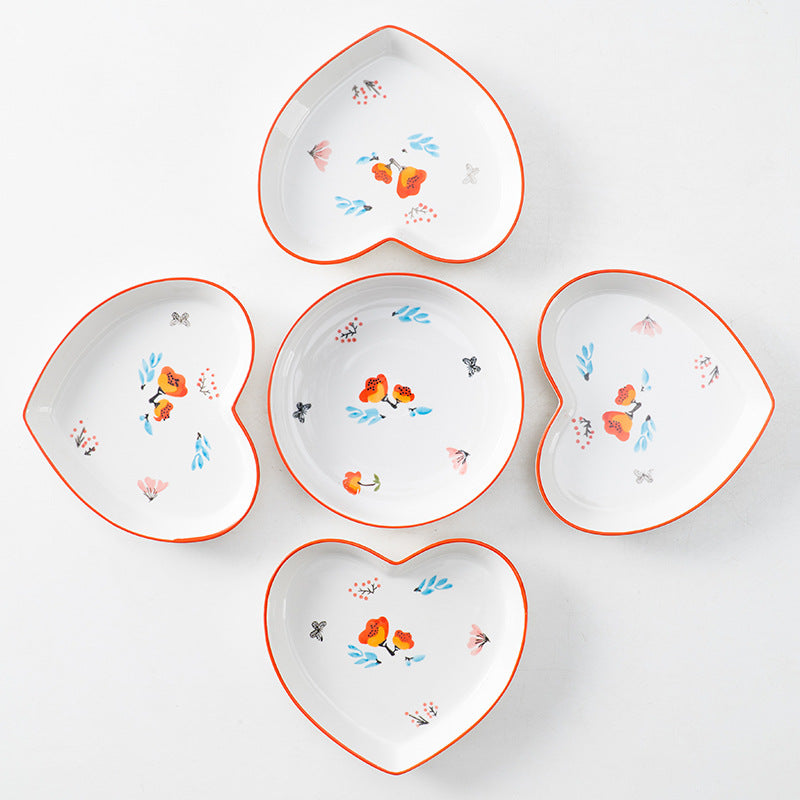 Floral Heart Plates Set of 5