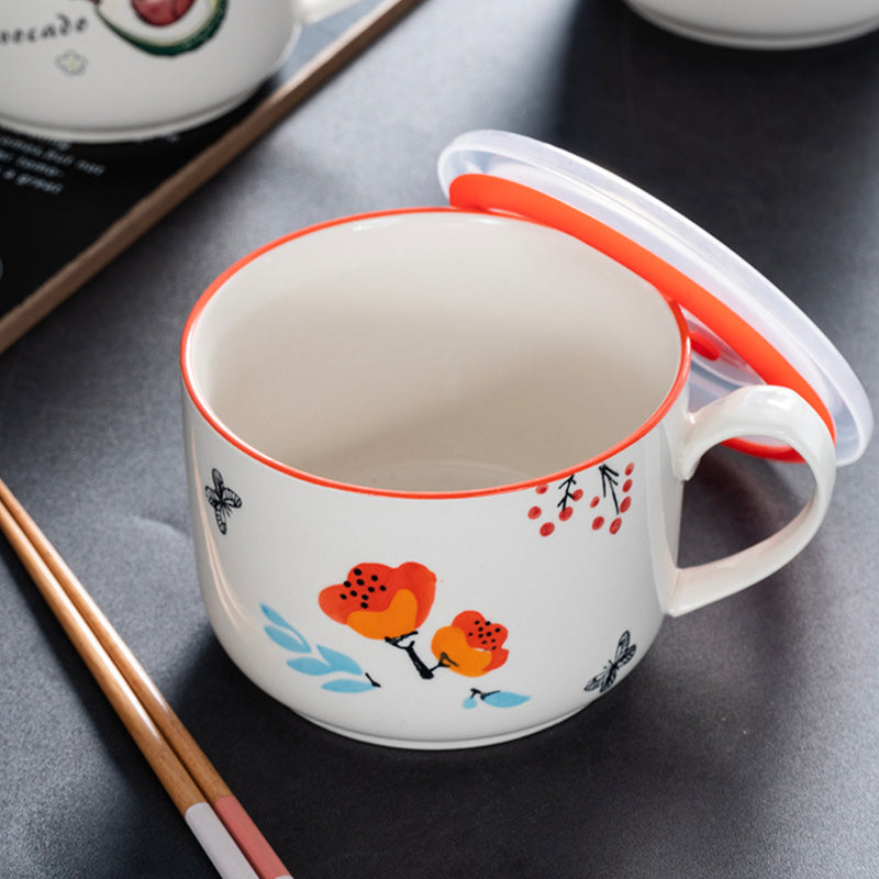 Noodle Cup With Lid - Ramen bowl, bowl with lid, white bowl, bowl with handle, large bowl, noodle bowl