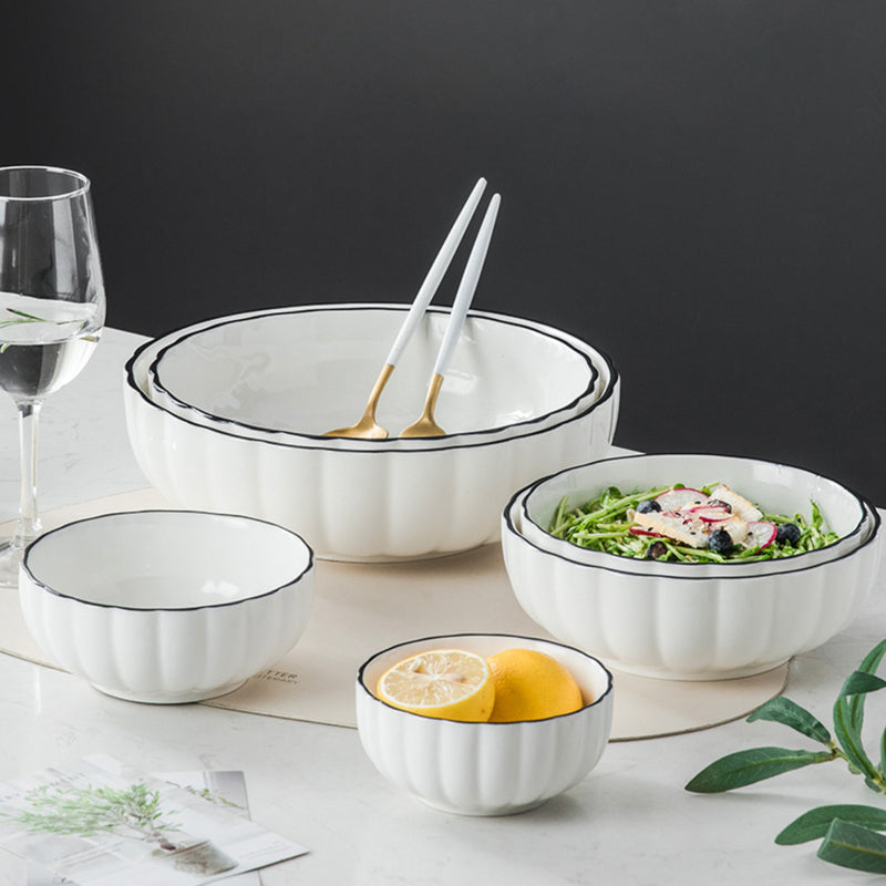 White Scallop Snack Bowl 800 ml - Bowl, ceramic bowl, serving bowls, noodle bowl, salad bowls, bowl for snacks, large serving bowl | Bowls for dining table & home decor