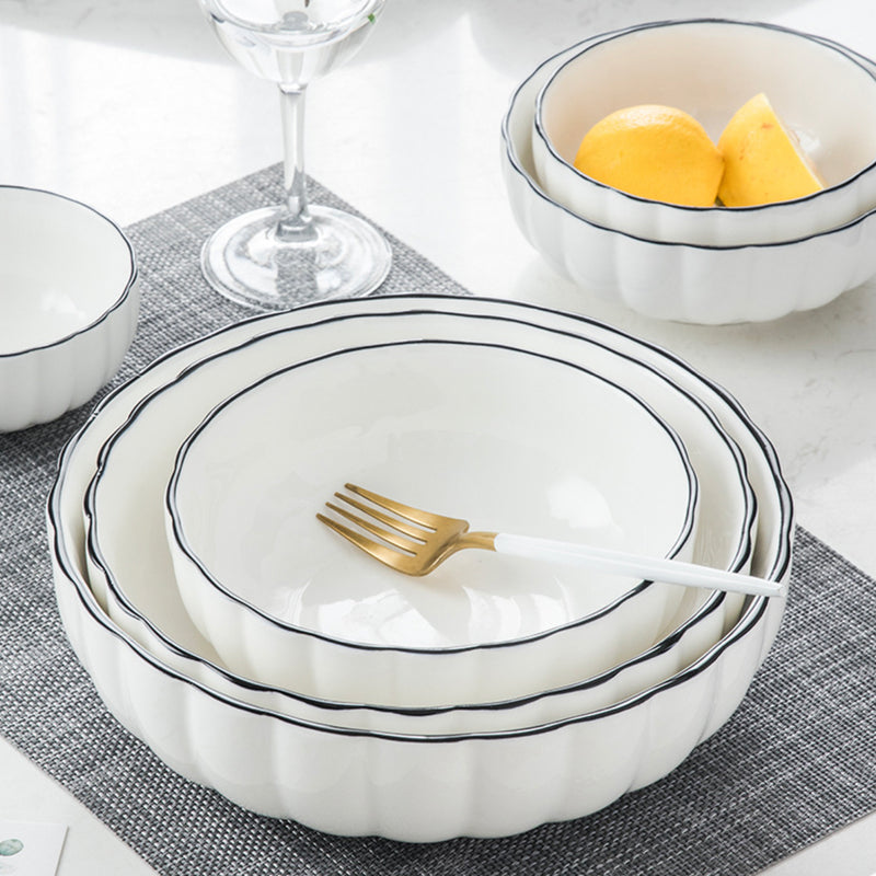 White Scallop Snack Bowl 800 ml - Bowl, ceramic bowl, serving bowls, noodle bowl, salad bowls, bowl for snacks, large serving bowl | Bowls for dining table & home decor