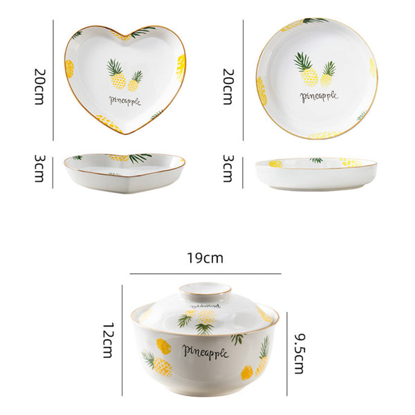 Pineapple Heart Plates and Pot For 4