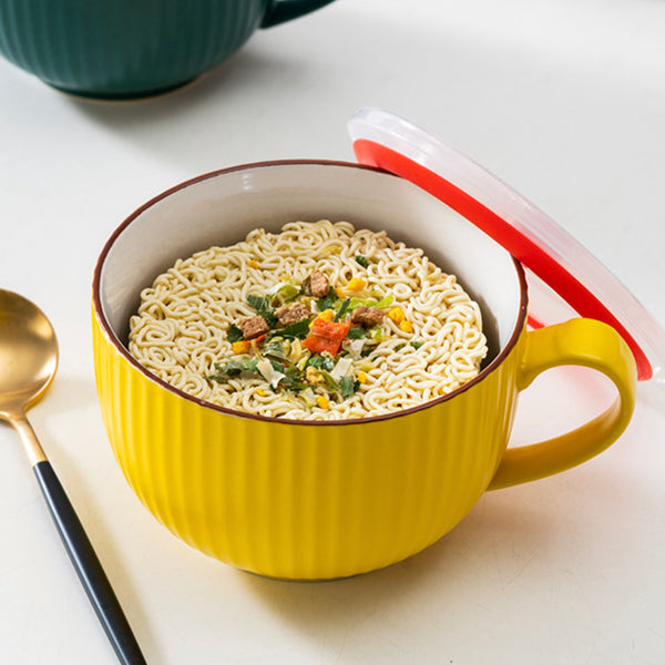 Noodle Cup 700 ml - Soup bowl, ceramic bowl, ramen bowl, serving bowl with lid, salad bowls, noodle bowl, bowl with handle | Bowls for dining table & home decor