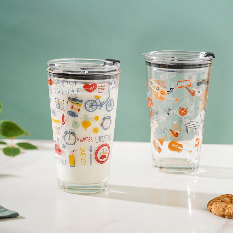 Quirky Glass Tumbler With Lid 400 ml