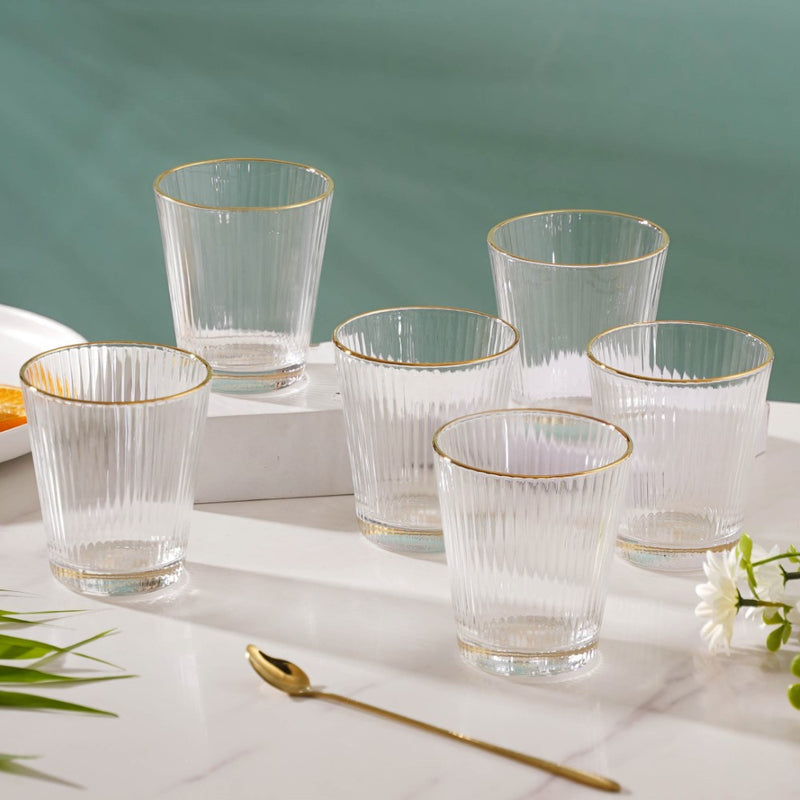 Ribbed Gold Rim Short Tumbler Set Of 6 250 ml