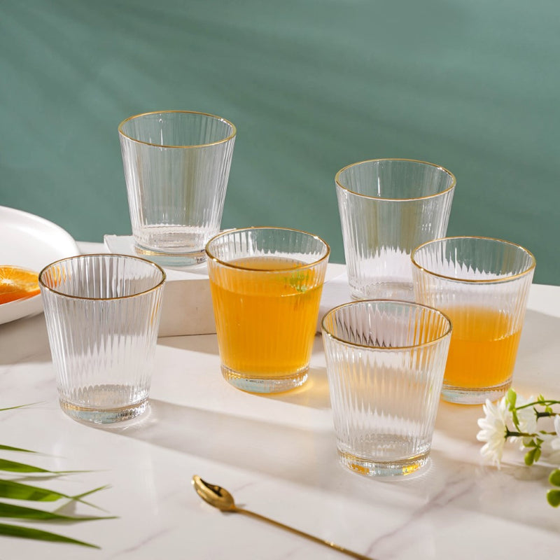 Ribbed Gold Rim Short Tumbler Set Of 6 250 ml