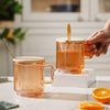 Aurora Ribbed Amber Glass Mug With Lid And Spoon Set Of 2 350 ml- Mug for coffee, tea mug, cappuccino mug | Cups and Mugs for Coffee Table & Home Decor