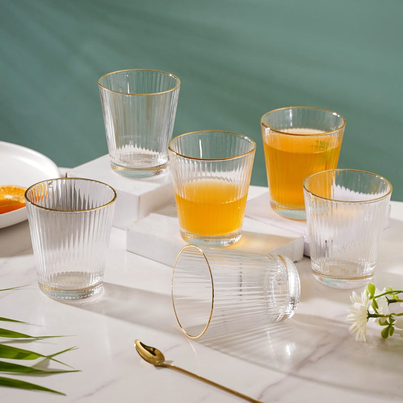 Ribbed Gold Rim Short Tumbler Set Of 6 250 ml