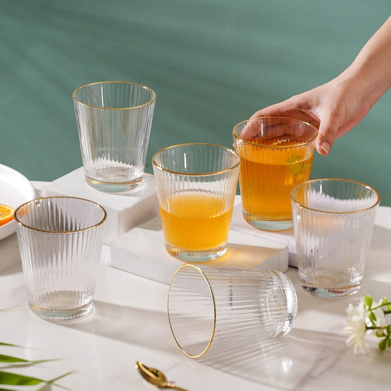 Ribbed Gold Rim Short Tumbler Set Of 6 250 ml