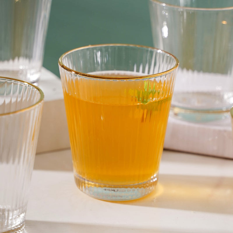 Ribbed Gold Rim Short Tumbler Set Of 6 250 ml