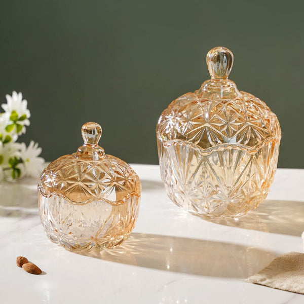 Vintage Round Crystal Glass Amber Jar Small 200 ml - Jar