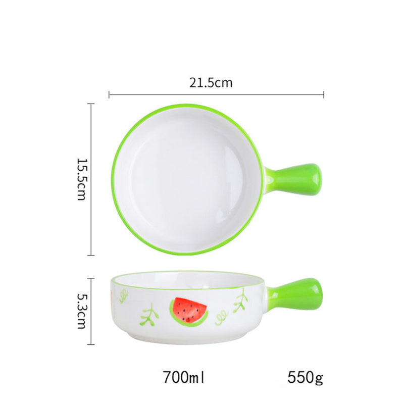 Fruit Printed Bowl With Handle - Ceramic bowl, salad bowls, snack bowls, bowl with handle, oven bowl | Bowls for dining table & home decor
