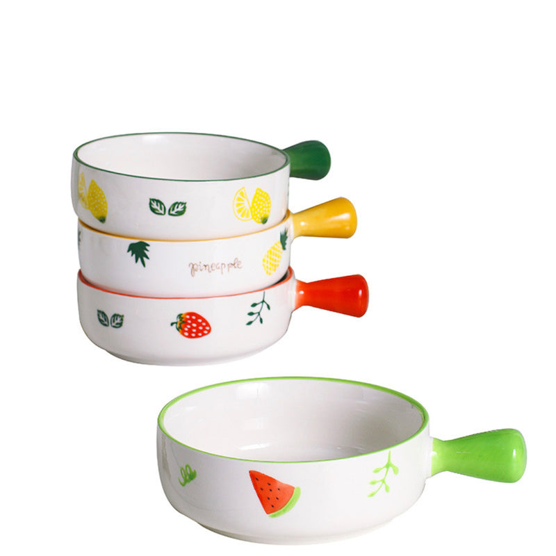 Fruit Printed Bowl With Handle - Ceramic bowl, salad bowls, snack bowls, bowl with handle, oven bowl | Bowls for dining table & home decor