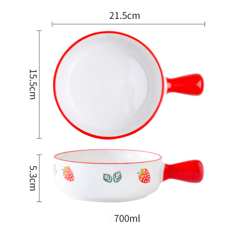 Fruit Printed Bowl With Handle - Ceramic bowl, salad bowls, snack bowls, bowl with handle, oven bowl | Bowls for dining table & home decor