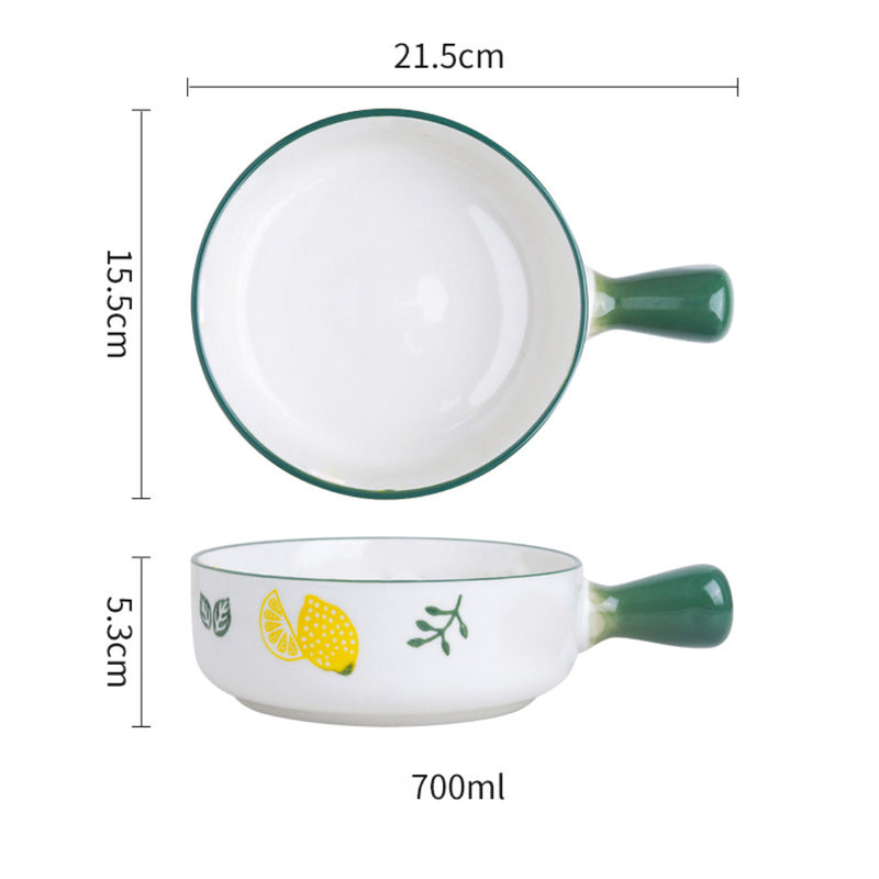 Fruit Printed Bowl With Handle - Ceramic bowl, salad bowls, snack bowls, bowl with handle, oven bowl | Bowls for dining table & home decor