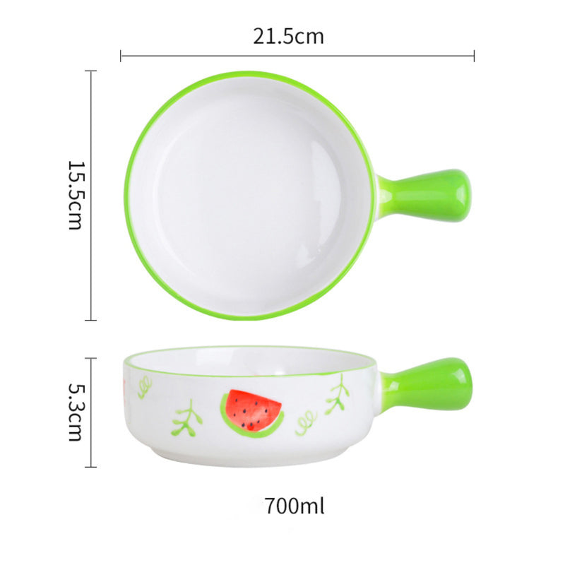 Fruit Printed Bowl With Handle - Ceramic bowl, salad bowls, snack bowls, bowl with handle, oven bowl | Bowls for dining table & home decor