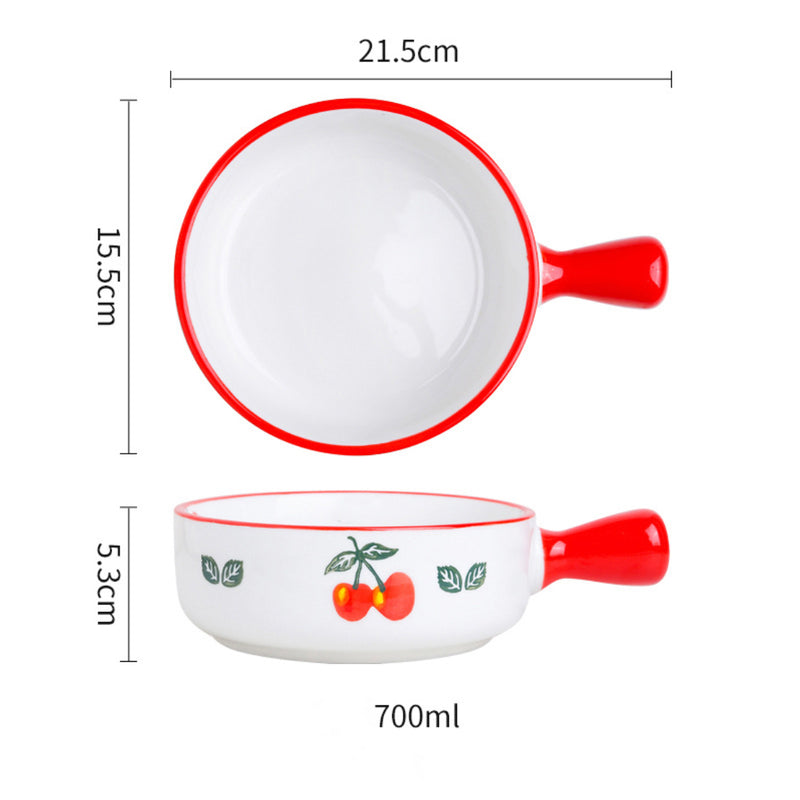 Fruit Printed Bowl With Handle - Ceramic bowl, salad bowls, snack bowls, bowl with handle, oven bowl | Bowls for dining table & home decor