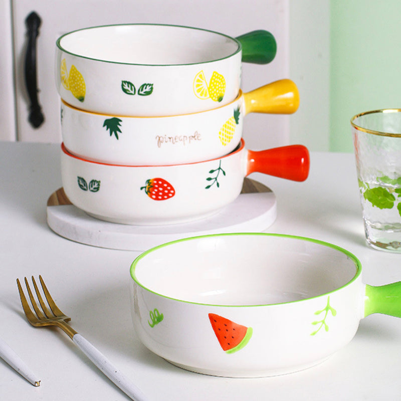 Fruit Printed Bowl With Handle - Ceramic bowl, salad bowls, snack bowls, bowl with handle, oven bowl | Bowls for dining table & home decor