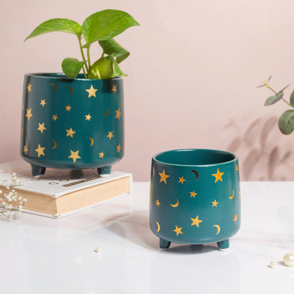 Stars and Moons Green Ceramic Planter Small - Indoor planters and flower pots | Home decor items