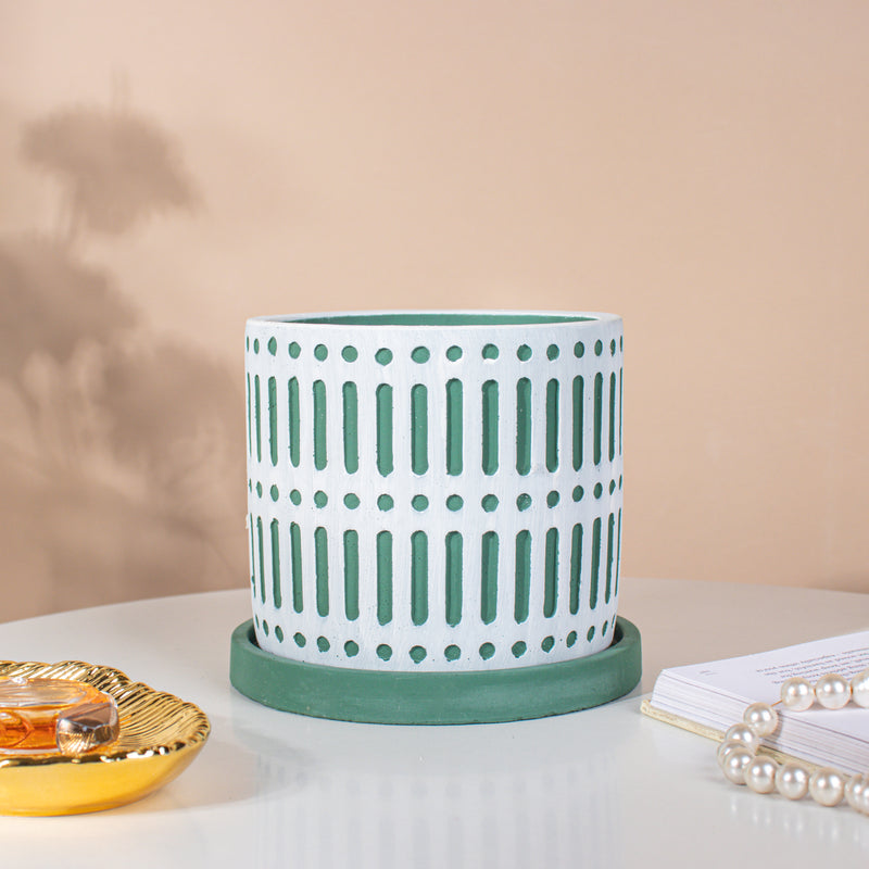 Minimalist Textured Pot With Plate - Plant pot and plant stands | Room decor items